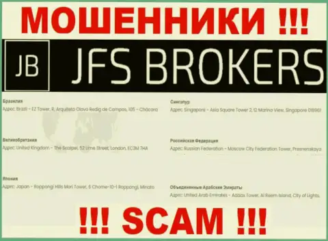 JFS Brokers на своем веб-сервисе разместили ненастоящие сведения относительно официального адреса