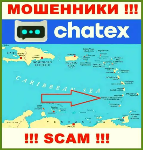 Не доверяйте мошенникам Чатекс Ком, ведь они зарегистрированы в оффшоре: Сент-Винсент и Гренадины