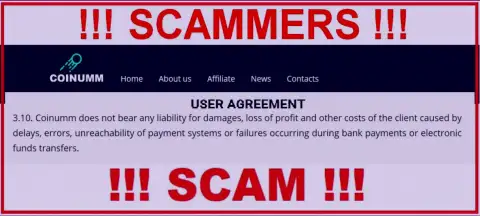 Coinumm scammers are not liable for customer losses