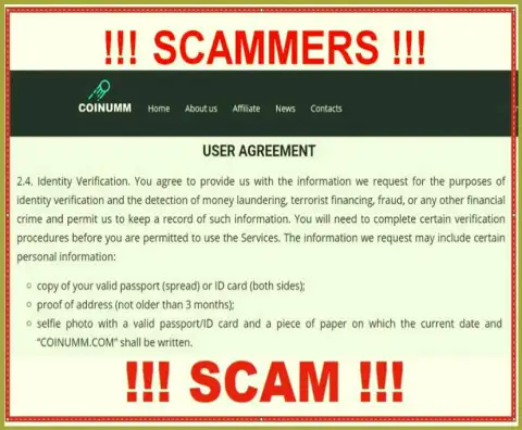 Coinumm Com Scammers are assemble personal data from their customers