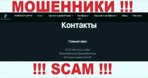 Указанный юридический адрес на онлайн-сервисе TRSMarkets Com - это ЛИПА !!! Избегайте указанных мошенников