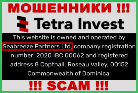 Юридическим лицом, владеющим интернет-мошенниками Тетра-Инвест Ко, является Seabreeze Partners Ltd