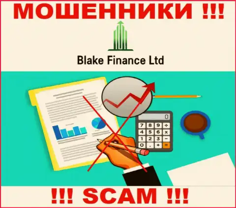 Организация Blake Finance не имеет регулирующего органа и лицензионного документа на осуществление деятельности