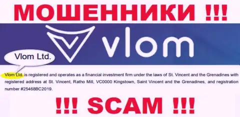 Юридическое лицо, которое владеет мошенниками Влом - это Vlom Ltd