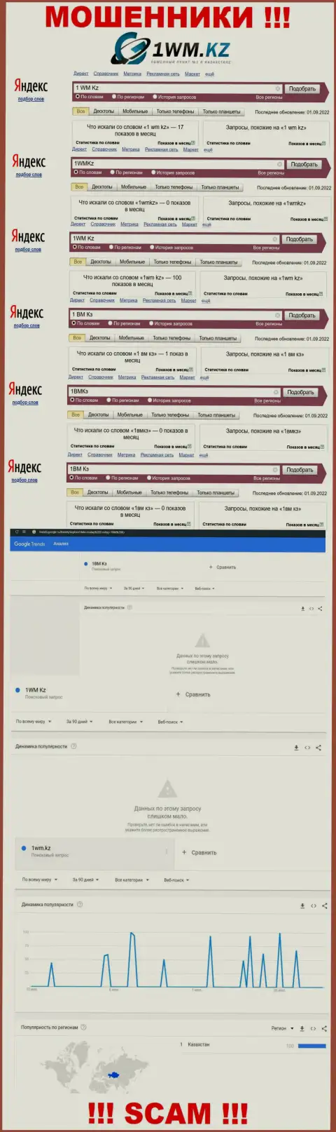 Подробный анализ онлайн запросов по жульнической конторе 1WM Kz