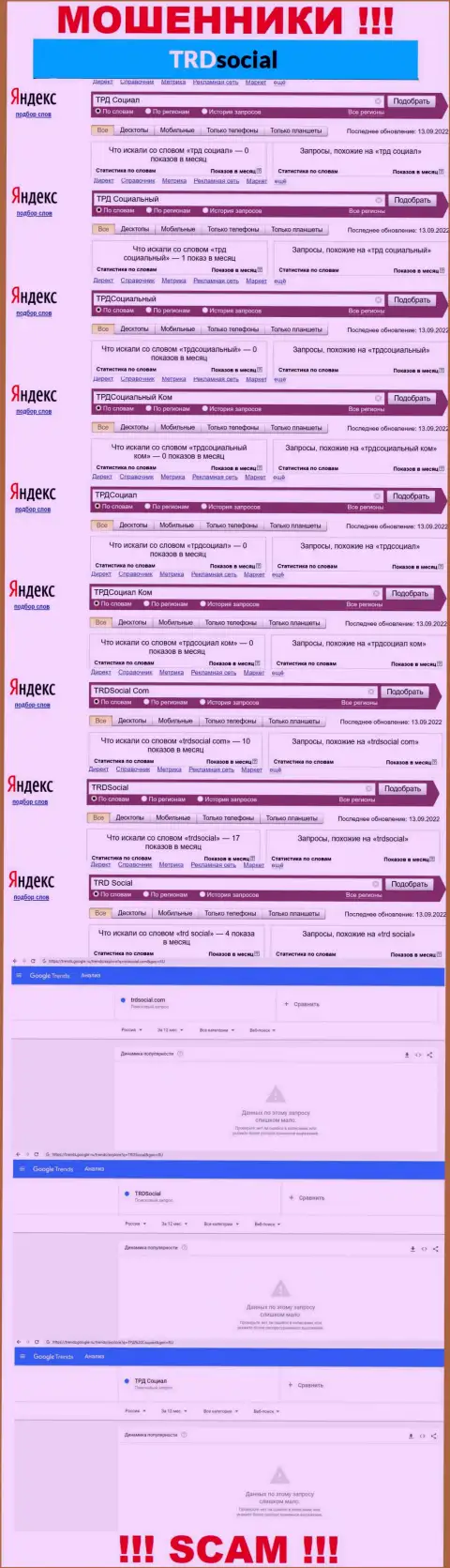 Информация по запросам бренда TRD Social, позаимствованная из сети