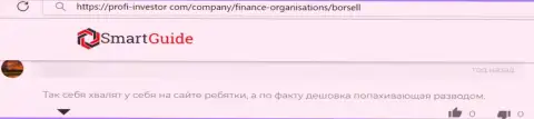 Ваши деньги могут к Вам обратно не вернутся, если перечислите их Borsell (комментарий)