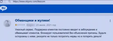 Один из отзывов, оставленный под обзором проделок internet-мошенника Itez