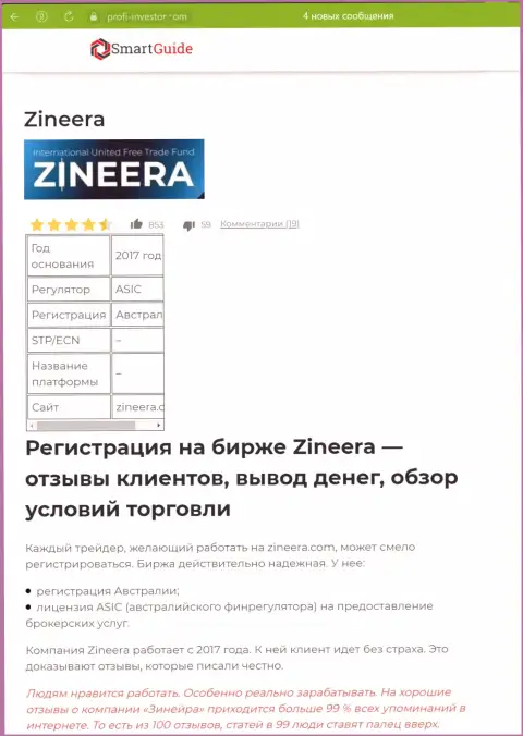 Обзор условий трейдинга брокерской компании Зинеера Эксчендж, рассмотренный в информационном материале на сайте Smartguides24 Com