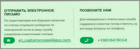 Телефон и электронная почта брокерской организации KIEXO