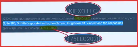 Юридический адрес и номер регистрации брокерской компании KIEXO