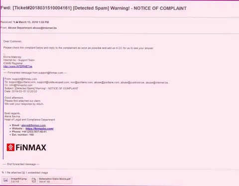 Похожая жалоба на официальный web-сайт ФиНМАКС пришла и регистратору доменного имени сайта