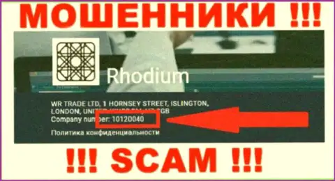 Номер регистрации очередных махинаторов глобальной сети internet организации Rhodium Forex - 10120040